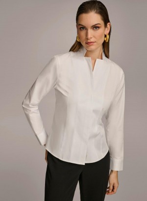 Sweaters and Tops Donna Karan Bawełniane Notch Collar Button Down Białe | Polska_DK24962